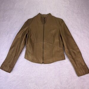 VTG Margaret Godfrey Leather‎ Jacket Womens Size 8 Shimmery Gold/Brown